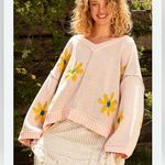 POL PINK MOJITO V-NECK BERBER FLORAL PATTERN CHENILLE SWEATER Photo 0