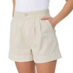 Joie  Pleated High Rise Linen Blend Shorts In Rainy Day Cotton Size L Photo 5
