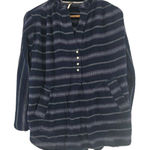 Free People  Womens Long Sleeve Waffle‎ Knit Pullover Hoodie Size XS Striped Blue Photo 0