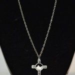 Unique Vintage Vintage Pewter Cross Pendant Round Spring Clasp Silver Tone Chain Link Necklace Photo 0