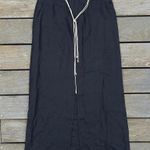 Black 100% Linen Boho Eagle's Eye Maxi Skirt w/ Drawstring Waist and Front Slit Size 8 Photo 0