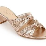 Badgley Mischka Jewel Open Toe Cheryl Backless Double Knotted Block Heels Gold Size 8.5 Photo 0