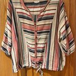Westport Linen Tropic Striped Button Down Drawstring Waist Shirt Top Size Medium Photo 0