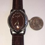 Fred Belay Burgundy Maroon CZ Rhinestone Genuine Leather Watch Wristwatch Photo 5