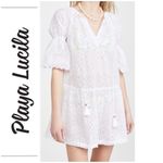 Playa Lucila white eyelet mini dress cover up, ellbow length puff sleeves,size M Size M Photo 0