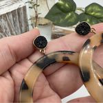 Tortoise Acrylic And Druzy Hoop Circle Earrings Black Photo 3