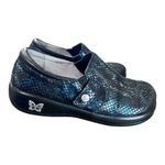 Alegria Kara Leather Blue Snake Skin Mules Womens Size 7.5 Professional Comfort Photo 1