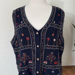 Vintage Navy Corduroy Fall Embroidered Vest Fall pumpkin leaves Birdhouse large Blue Photo 0