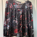 Loft Women's Black Floral Dark Florals Blouse Keyhole Back Flowy Long Sleeve LP Photo 0