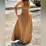 ZARA NWT brown smocked halter neck ruched stretchy contrasting midi dress Photo 7