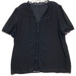 Black V Neck Blouse Top XL Whimsigoth Witchy Crochet Swiss Dot Y2K Fairy Grunge Photo 0