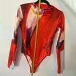 ZARA  Xevi Sola Red High Neck Abstract Long Sleeve Bodysuit Women's size Small Photo 8