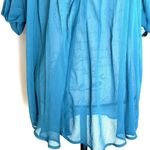 Olsenboye Blouse Size XL Womens Button down Sheer Pleated Turquoise Short Sleeve Photo 7