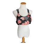 NWT Womens Yonique Black Floral Print Strappy Bikini Swim Top Photo 2