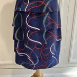 Vintage Sabino Navy‎ Rope Print Tiered Dress Nautical 80s Designer Old Money Blue Size 8 Photo 2
