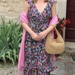 AMUR Women's Black Multicolor Floral Anemone 100% Silk Maxi Dress Size 6 Photo 7