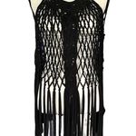 New with Tags Black Open Crotchet Long Frings Hippe Vest. Size S/M Photo 0