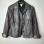 Chico's Chico’s Metallic Pewter Vegan Leather Jacket Size Chico’s 0 or US 4‎ Photo 0
