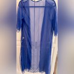 Blue Sheer Maxi Cardigan Size L Side Slits 3/4 Sleeves Photo 1