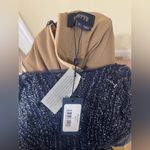 Marchesa Notte Formal Beaded Sequin Column Evening Gown with Removable Cape Blue Size 6 Photo 7