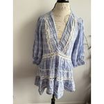 Free People Free‎ People Boho Cottagecore Peasant Top Size Med V Neck Lace Ruffle Light Blue Photo 1