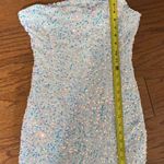 Molicuty Purple Sequins with One thin strap white Body-con dress. Size Small Photo 9