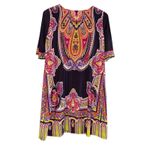 Sandra Darren  Paisley Shift Dress Women's Size 10 PETITE Stretch Boho Hippie Photo 4
