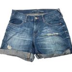 Old Navy Blue Medium Wash Mid Rise Distressed Denim Boyfriend Jean Shorts Size 0 Photo 0