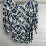 Tahari  Blue and White Patterned Short Sleeve Top Photo 3