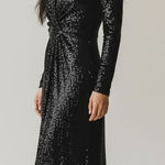 Nanette Lepore NEW Womens 12 Black Sequin Long Sleeve Maxi Evening Gown Dress Photo 0