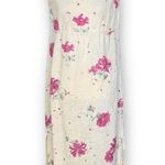 Vintage 90s Maxi Dress Cream Linen Purple Floral Script Print Sleeveless Lace Size undefined Photo 13