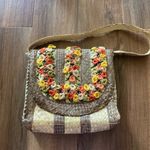 Vintage Woven Wicker Straw Raffia Floral Bag Tan Photo 0