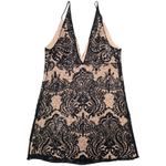 Free People  Black Night Shimmer Mini Dress Sequin Lace V Neck Size 6 OB553497 Photo 1
