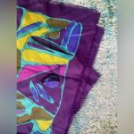 Vintage purple fringe abstract print large head wrap scarf Green Photo 3