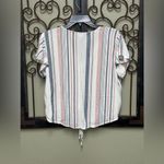 Sim & Sam  button down vneck short flowy sleeves tie hem striped top Photo 1