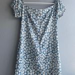 Zaful Blue and White Puff Sleeve Off-Shoulder Mini Dress Photo 5