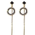 Women's Diamond Long Metal Chain Drop Hoop Earrings Gold Photo 1