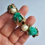 Vintage Hargo Creations unsigned faux jade nugget baroque pearls bracelet Green Photo 13
