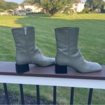 ZARA women’s leather booties boots square toe, mid heel green Sz 39 Photo 9