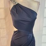 Kurt Thomas liquid blue stretch satin embellished one shoulder cutout gown Size 2 Photo 1
