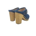 Veronica Beard  Dacey Denim Clogs Heels Studded Buckle Wood Blue Size 6‎ Photo 7