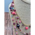 None Pretty Gold Tone Multi Strand Beaded Shades of Pink Boho Necklace 19" Layered Photo 3