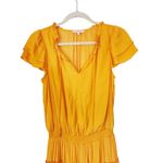 Skies Are Blue Satin Smocked Waist Ruffle Mini Dress Small Gold Cocktail Event Photo 4