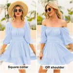 EXLURA Women's Lantern Sleeve Ruffled Off Shoulder Dress Blue Photo 2