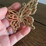 Vintage Beautiful Wooden Gold Style Brass Butterfly Brooch 1970s Signed LC Brown Photo 6