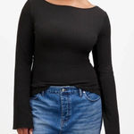 Madewell  Ribbed Long-Sleeve Boatneck Top WMNS XL Black Pullover Stretch Slim Fit Photo 0