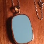 Blue Turquoise Stainless Steel Floral Design Pendant Necklace Photo 3