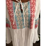 Nina Leonard  Embroidered Tunic Dress White Bell Sleeve Boho V-Neck Women's L Photo 1