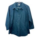 LL Bean Plaid Wrinkle Free Pinpoint Oxford 3/4‎ Sleeve Button Up Shirt LARGE Photo 1