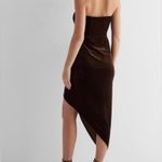 EXPRESS  velvet strapless corset asymmetrical midi sheath dress in espresso color Photo 1